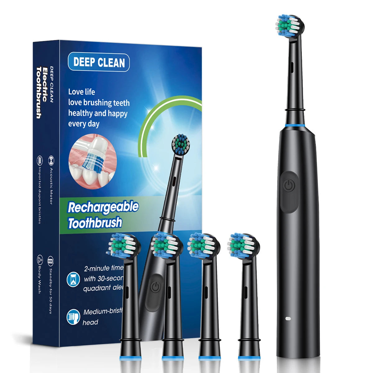 Smart Electric Toothbrush Rechargeable Tooth Brush 5 Mode Smart Timer Teeth Clean Electric Teethbrush with 8 Teethbrush Heads