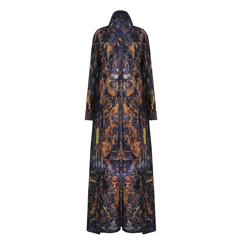Modest Pleated Robe Islamic Pleated 2024 Muslim Long Sleeve Dress Cape Printed Women Fashion Abaya