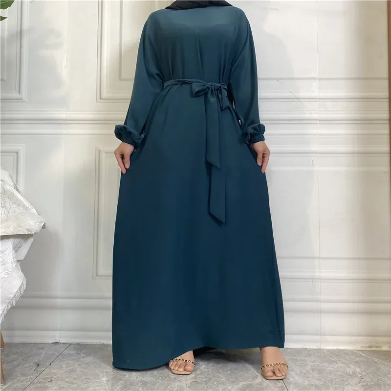 Modest for Muslim Women Casual Abayas Prayer Longue Maxi Dress Dubai Turkey Arabic Robe Belted Ramadan Eid Kaftan Islam Jalabiya