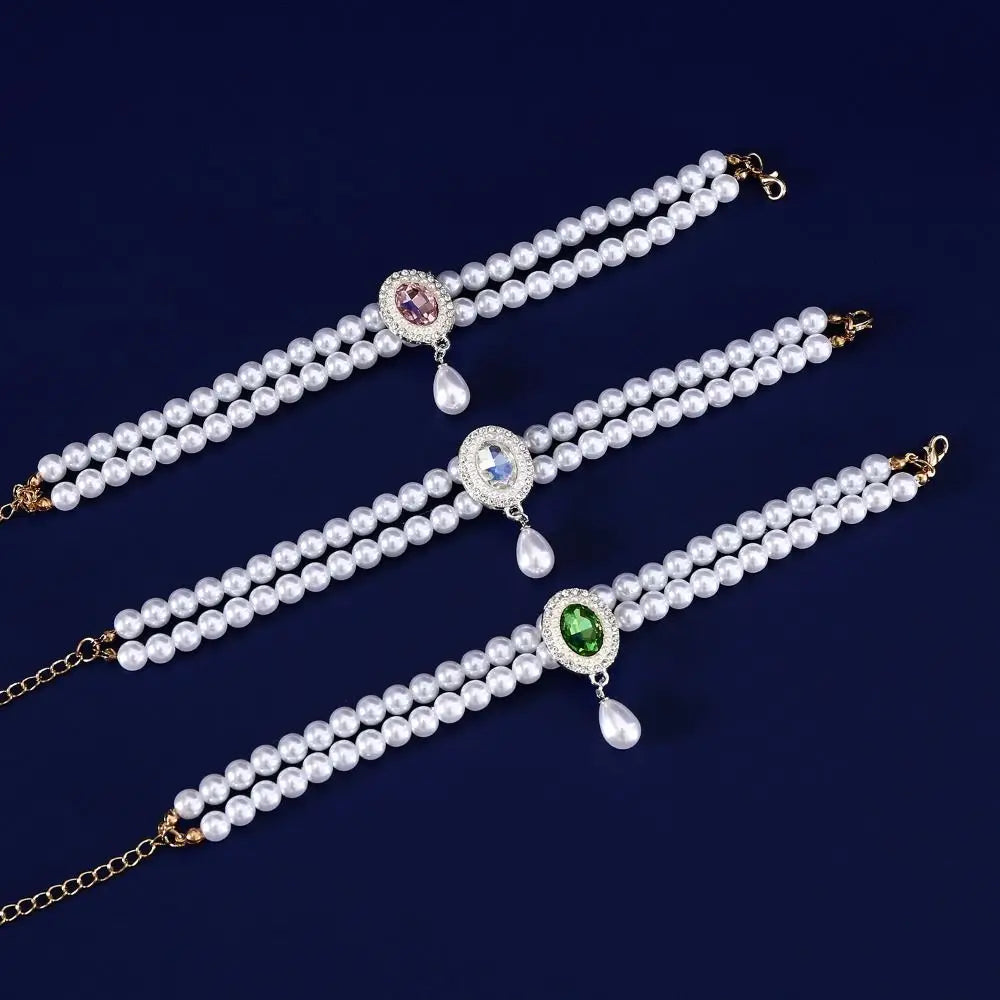 Pet Accessories Double Layer Pearl Pet Necklace Sweet Flower Pendant Cat Neck Chain Adjustable Pet Pearl Collar For Cats Puppy