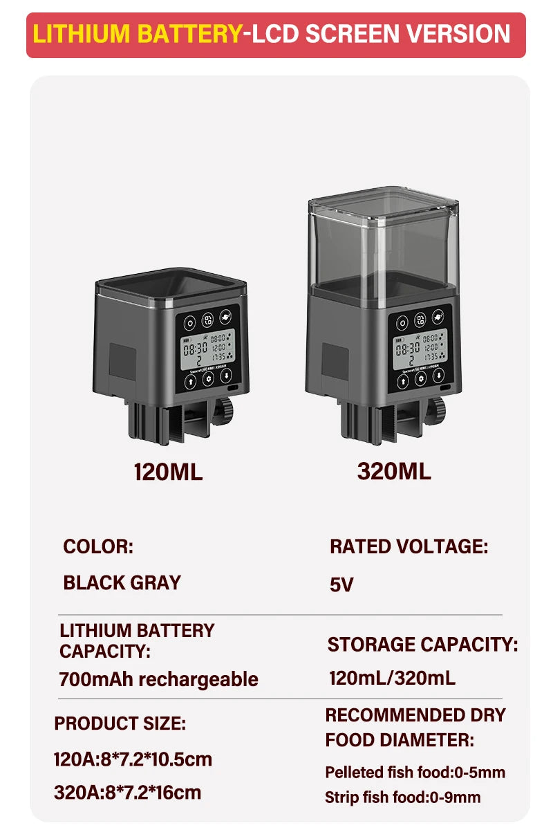 Fish Feeder Automatic LED LCD Screen Automatic Feeder 320ml Large Capacity Smart Timing Feeder Fish Turtle Food Fish Feeding