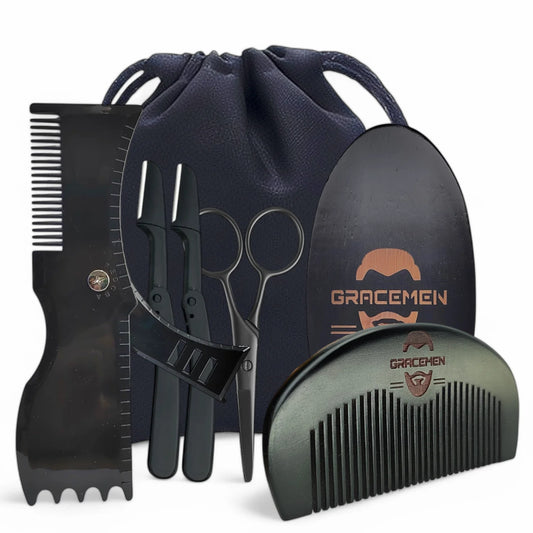 The Gracemen Beard Kit - 6 in 1 Grooming Suit for Men- Beard Template & Brush & Comb & Eyebrow Razor & Scissors with Travel Bag