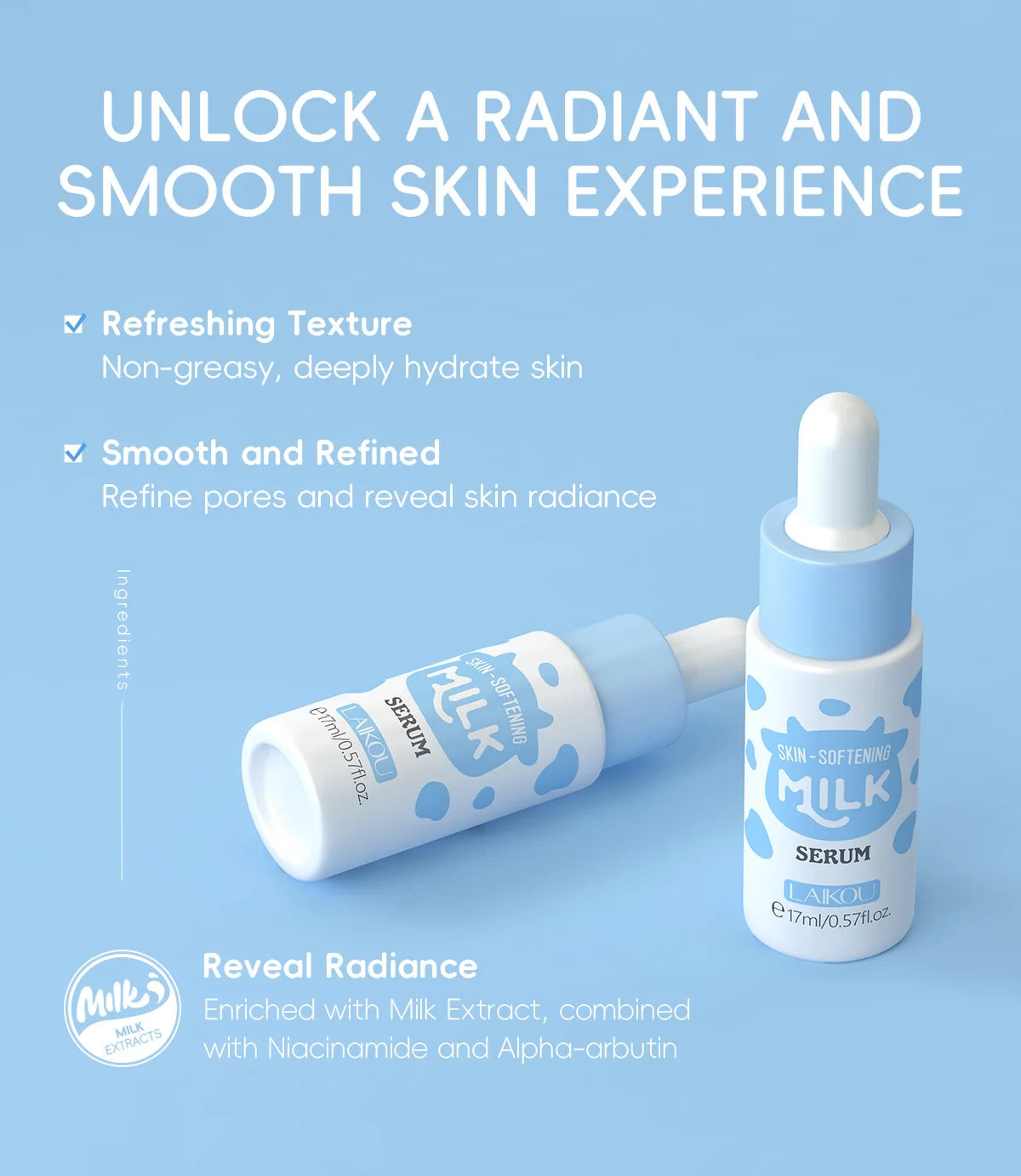 Milk Facial Serum for Face Skincare Moisturizing Hydrating Facial Essence Beauty Face Serum Cream Skin Care Products 17ml