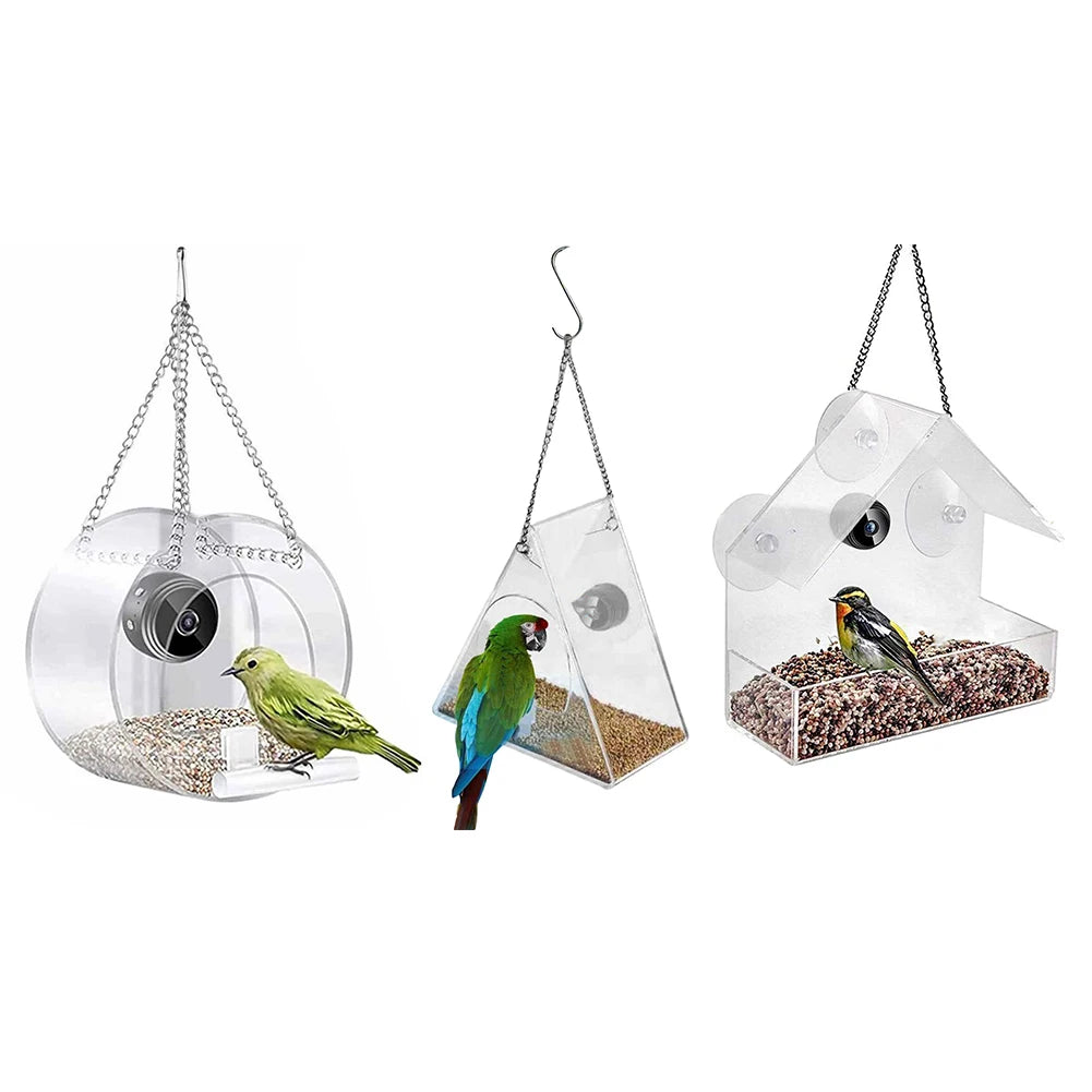 Smart Feeding House Acrylic with Camera Home Pet Bird Feeder Transparent 1080P HD Easy Installation for Outdoor Garden