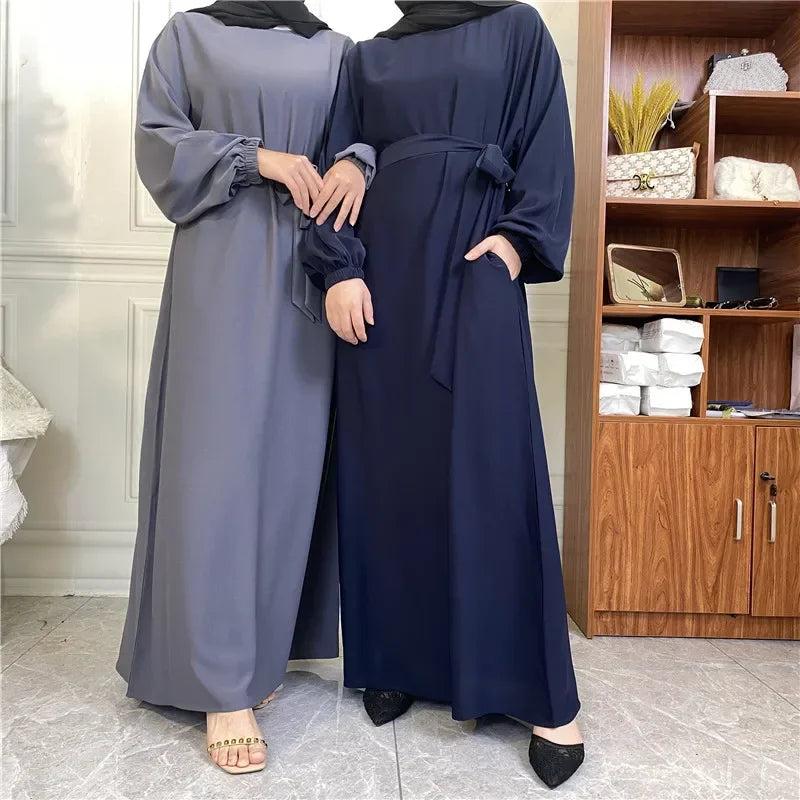 Modest for Muslim Women Casual Abayas Prayer Longue Maxi Dress Dubai Turkey Arabic Robe Belted Ramadan Eid Kaftan Islam Jalabiya