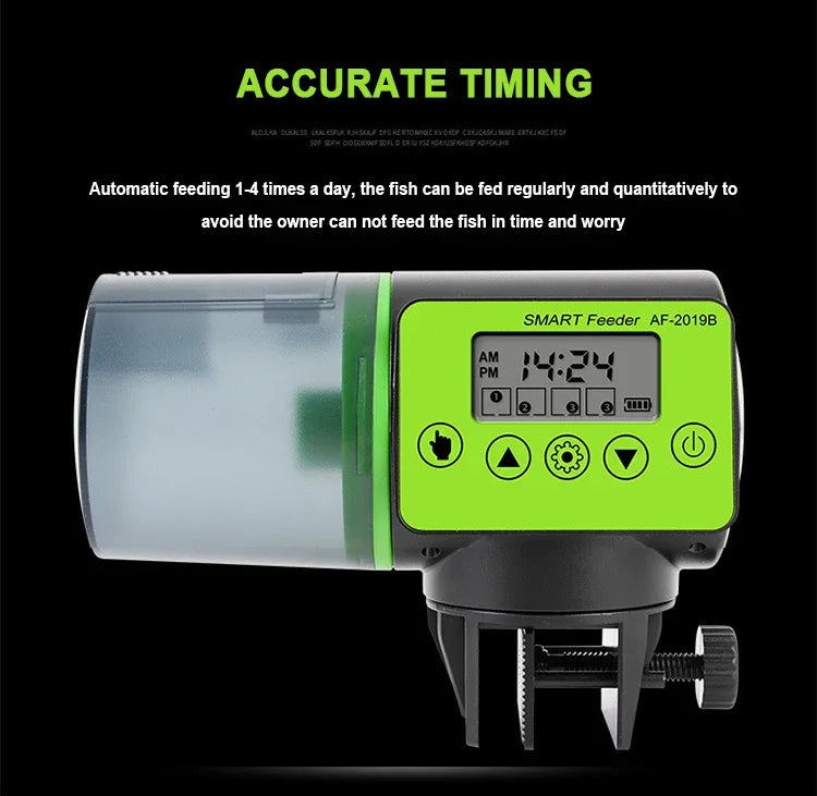 Fish Tank Feeders 200ML Timer LCD Fish Feeder for Aquarium Accessories Smart Feeding 4 Group Times Model AF-2019B