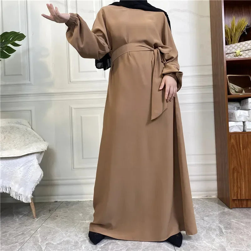 Modest for Muslim Women Casual Abayas Prayer Longue Maxi Dress Dubai Turkey Arabic Robe Belted Ramadan Eid Kaftan Islam Jalabiya