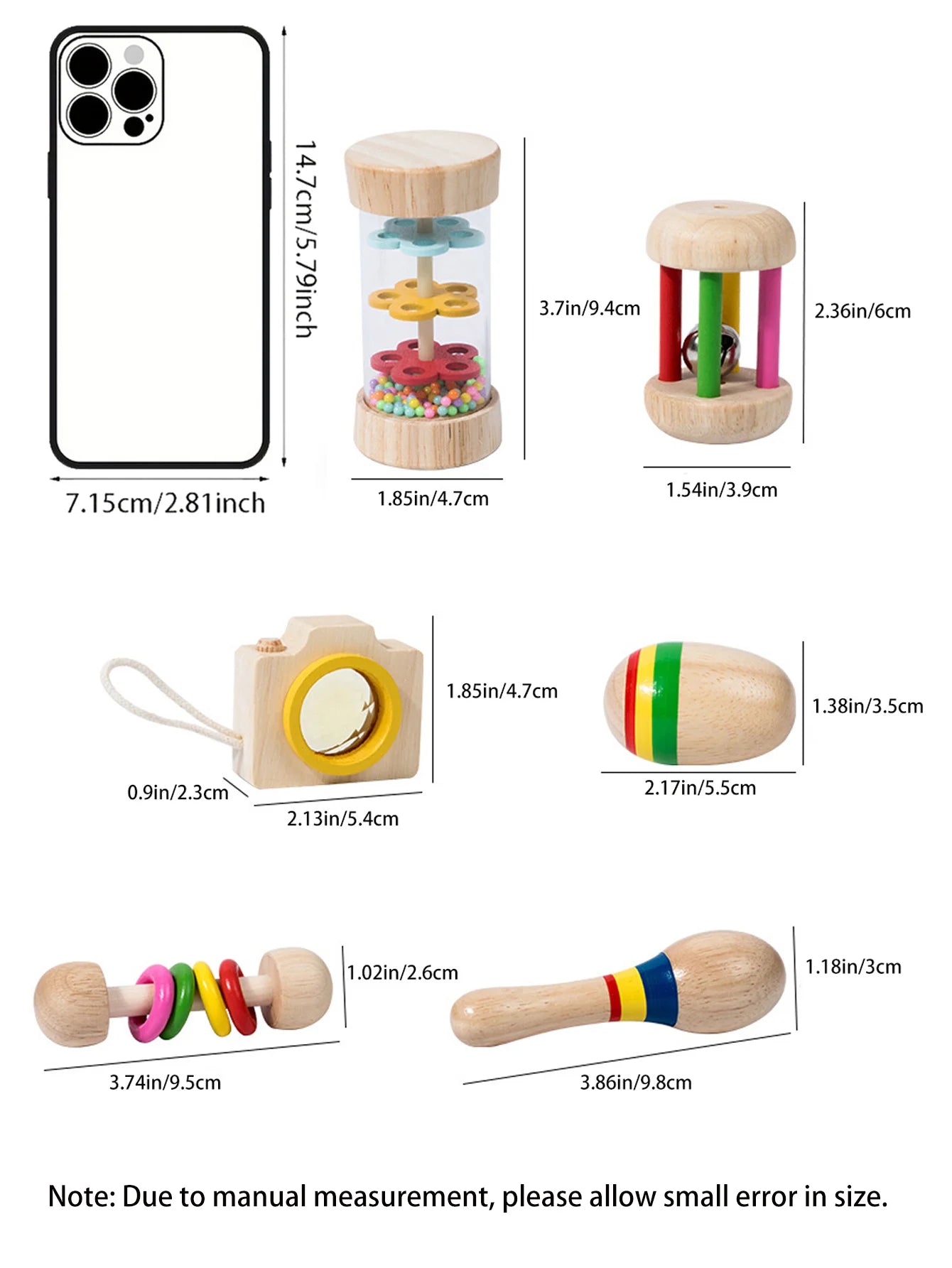 6pcs/set Wooden Musical Instruments Toys, Small Rattle, Sand Hammer, Sand Ball, Shake Bell Kaleidoscope, Griping Practice Toys
