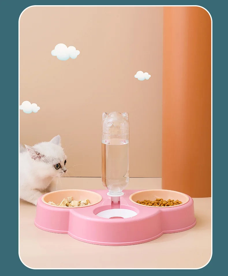Pet feeding bowl cloud-shaped three bowls of food, snacks, water integrated feeder