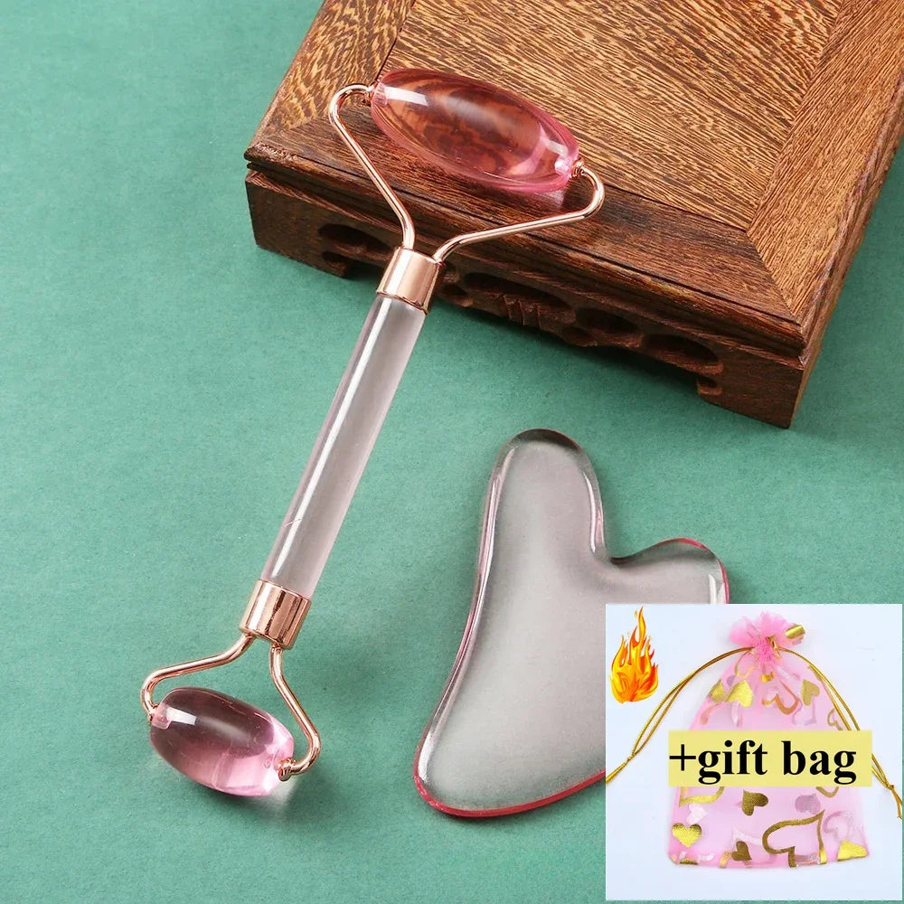 Gua Sha Massage Board for Face Rose Pink Guasha Set Plate Jade Face Massager Scrapers Tools for Face Neck Back Body