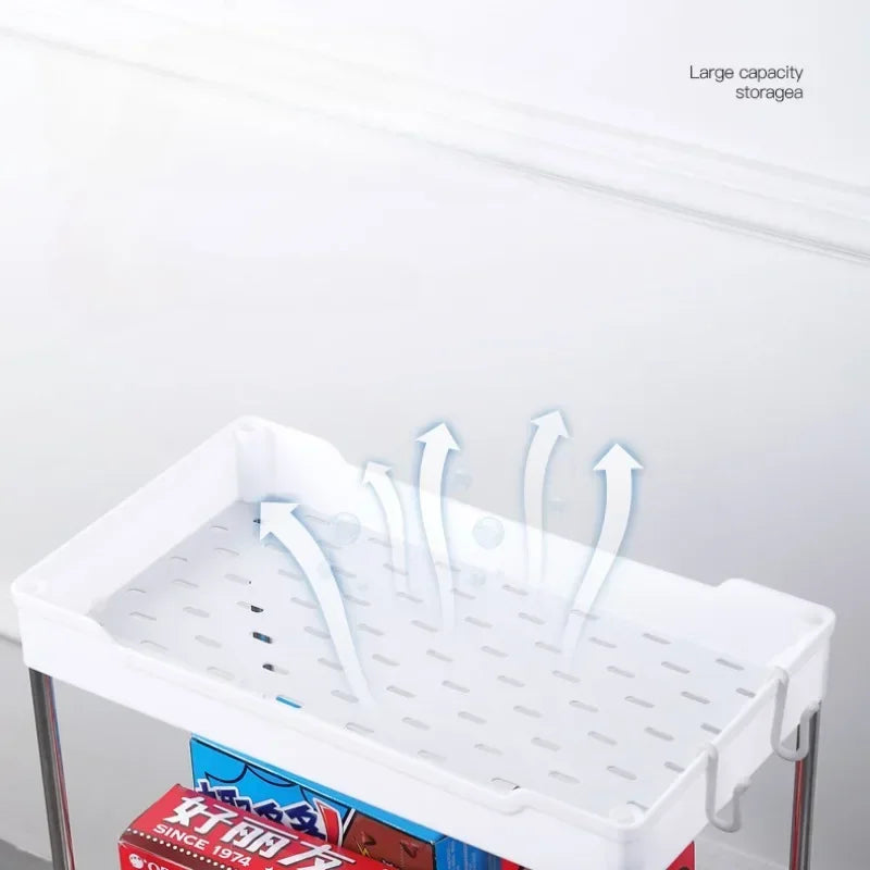 Space-Saving Mobile Shelving Unit，Slim Rolling Storage Cart with Wheels, Narrow Bathroom Organizer & Multi-Purpose Kitchen Cart