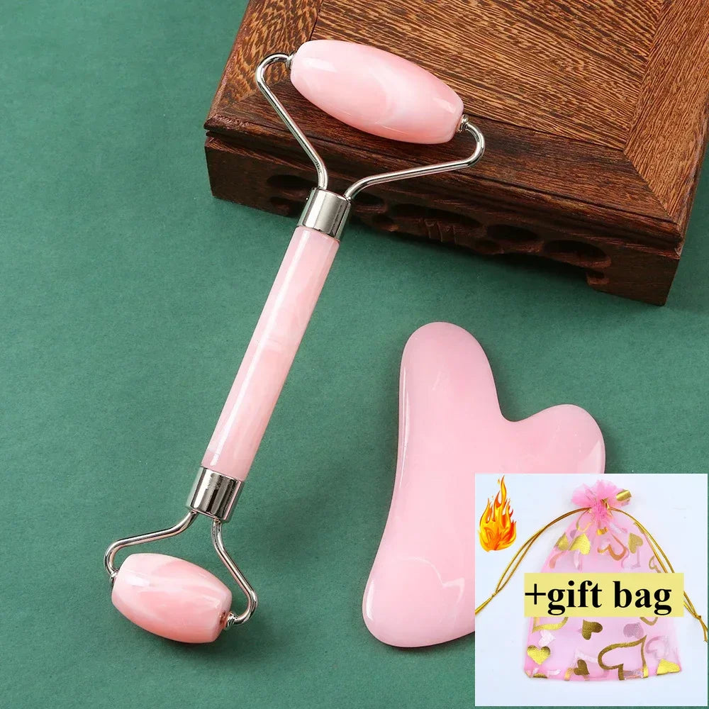Gua Sha Massage Board for Face Rose Pink Guasha Set Plate Jade Face Massager Scrapers Tools for Face Neck Back Body