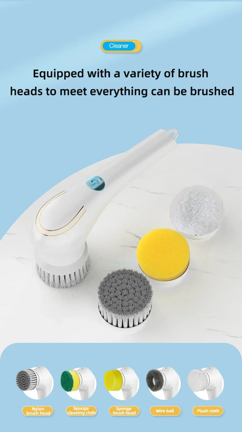 5-in-1 Electric Cleaning Brush Cleaning Gadget Window Cleaner Bathroom Bathtub Toilet Brush Kitchen Cleaning Tool