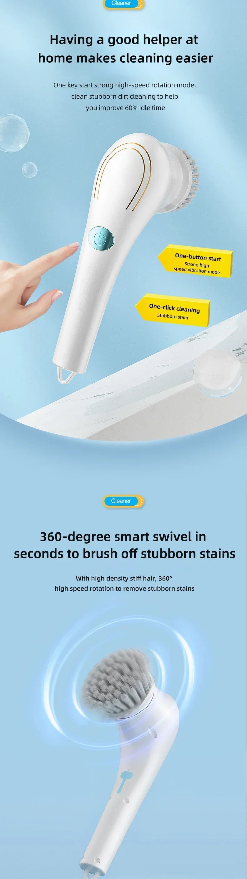 5-in-1 Electric Cleaning Brush Cleaning Gadget Window Cleaner Bathroom Bathtub Toilet Brush Kitchen Cleaning Tool