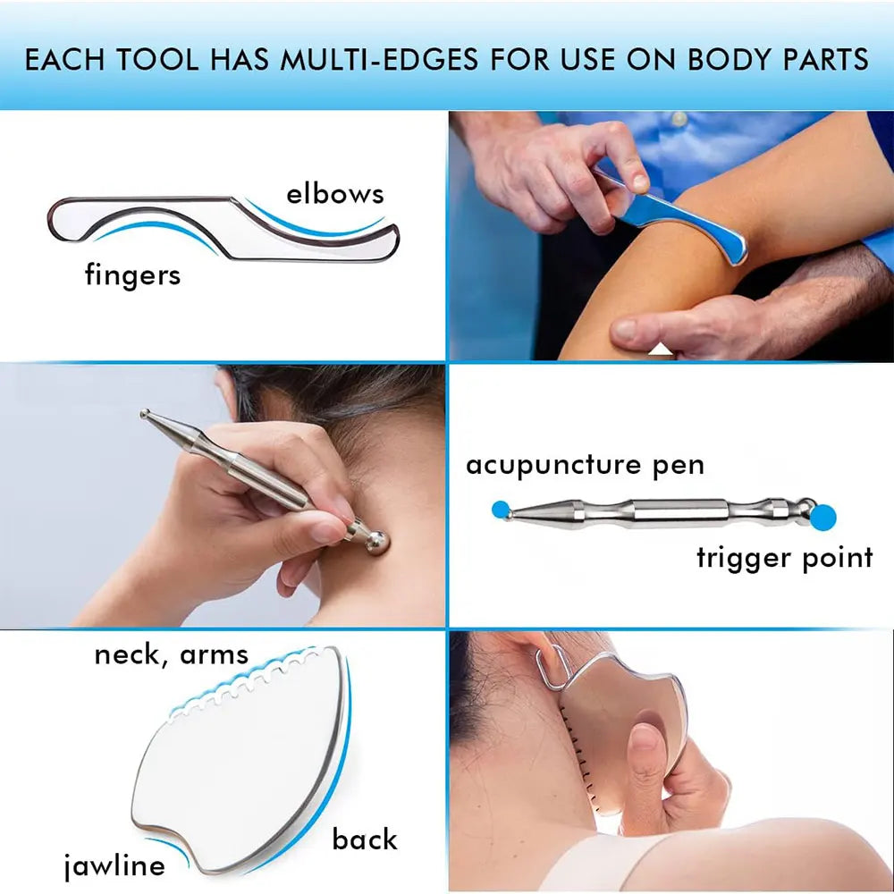 1/4/7 Pcs Great Stainless Steel Gua Sha Scraping Massage Tool Set for Back, Legs, Arms, Neck, Shoulder and Whole Body Acupoints