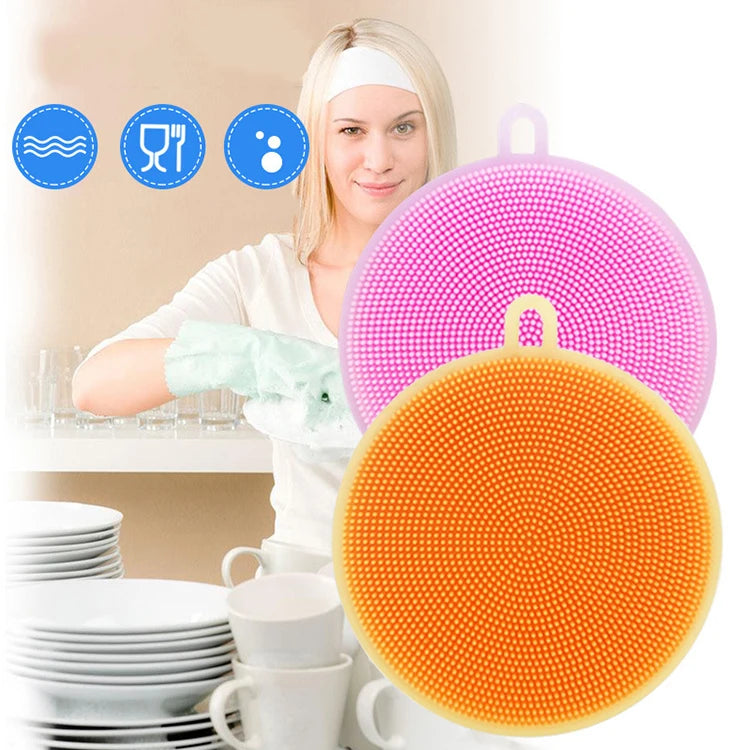 Kitchen Gadgets Round Silicone Magic Cleaning Brushes Washing Fruit Brush Insulation Pad Pot Bowl Cleaner Kitchen Accessories