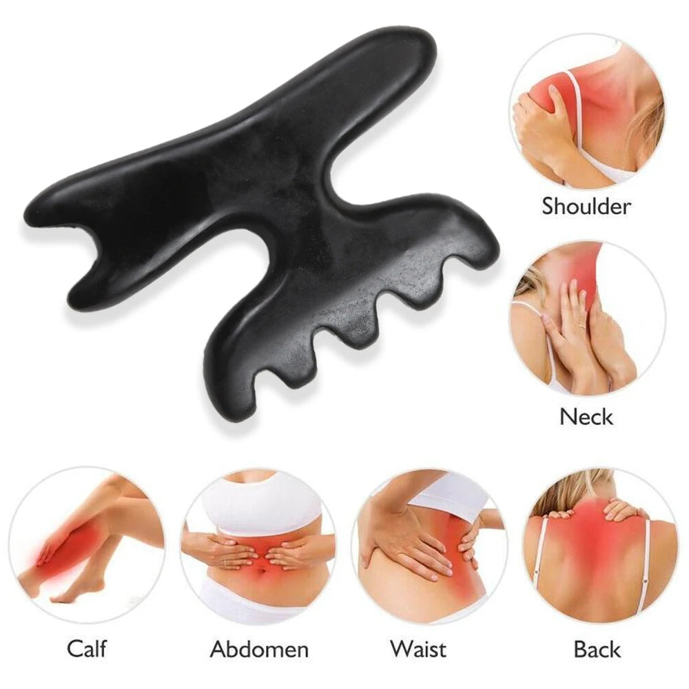 Gua Sha Facial Body Massage Tools, Gua Sha Bian Stone, Gua Sha Stone with Ridges, Gentle Gua Sha Scraping Massage Tool Black