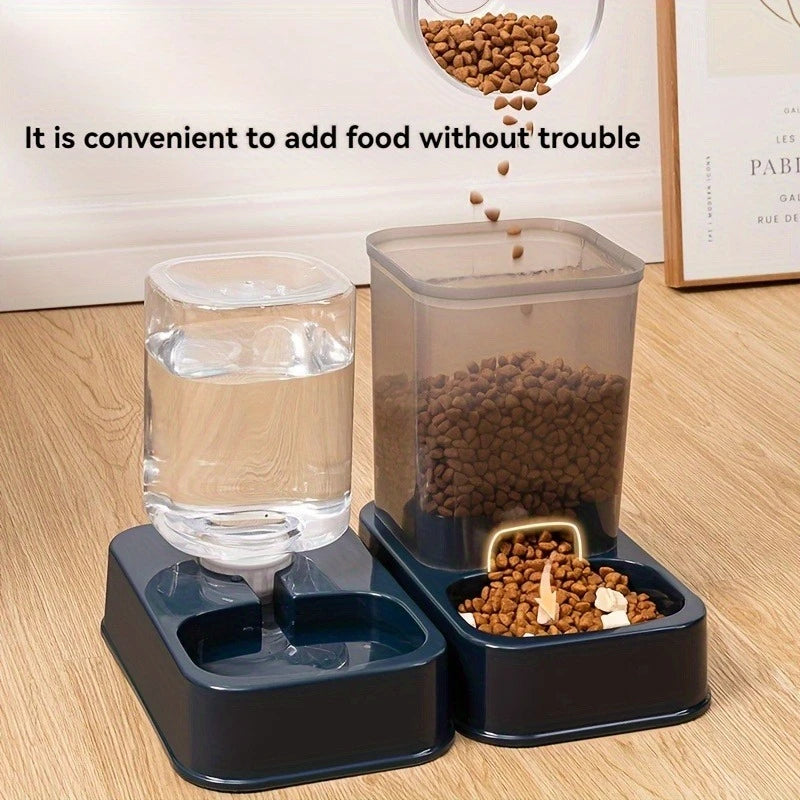 Automatic Cat and Dog Feeder with Drinker - Pet Food Bowl and Drinker Set,Smart Portion Control for Cat and Dog,Without Battery