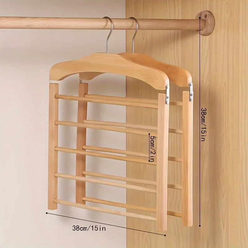 [Space-Saving] Space-Saving Wooden Pants Hanger |   1pc |   Wooden |   Multi-Tier |   Closet Organizer for Ties, Scarves & More