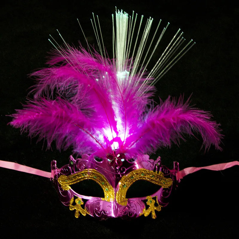 Glowing Feather LED Masks Venice Carnival Halloween Christmas Light Up Masks Masquerade Birthday Wedding Party Cosplay Costume