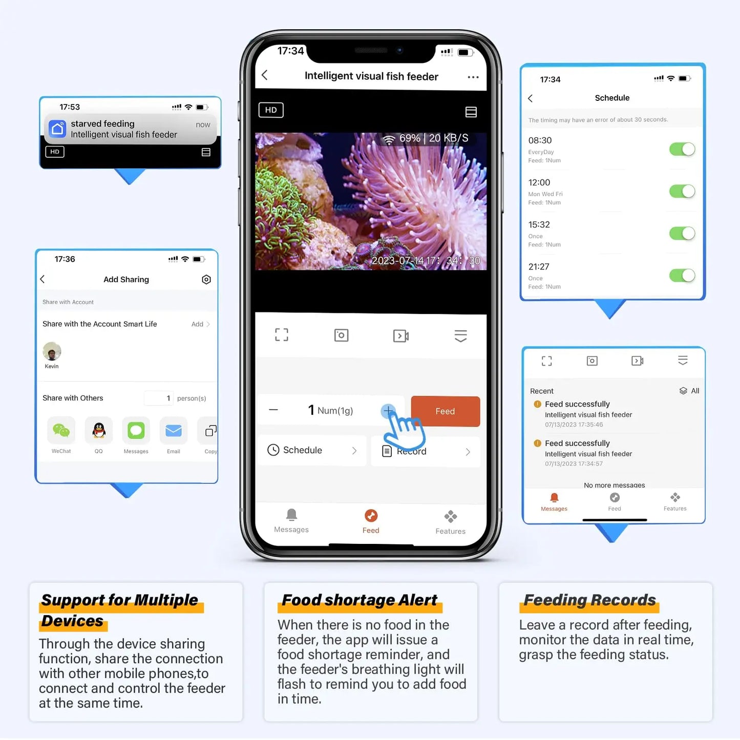 New Aquarium Fish Feeder  2K High-definition Camera  With WiFi Wireless application and Timed Feeders for Automatic Fish Feeder