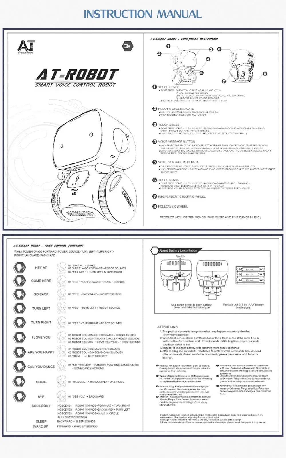 Toy Robot Intelligent Robots Russian & English & Spanish Version Voice & Touch control Toys Interactive Educational RC Robot