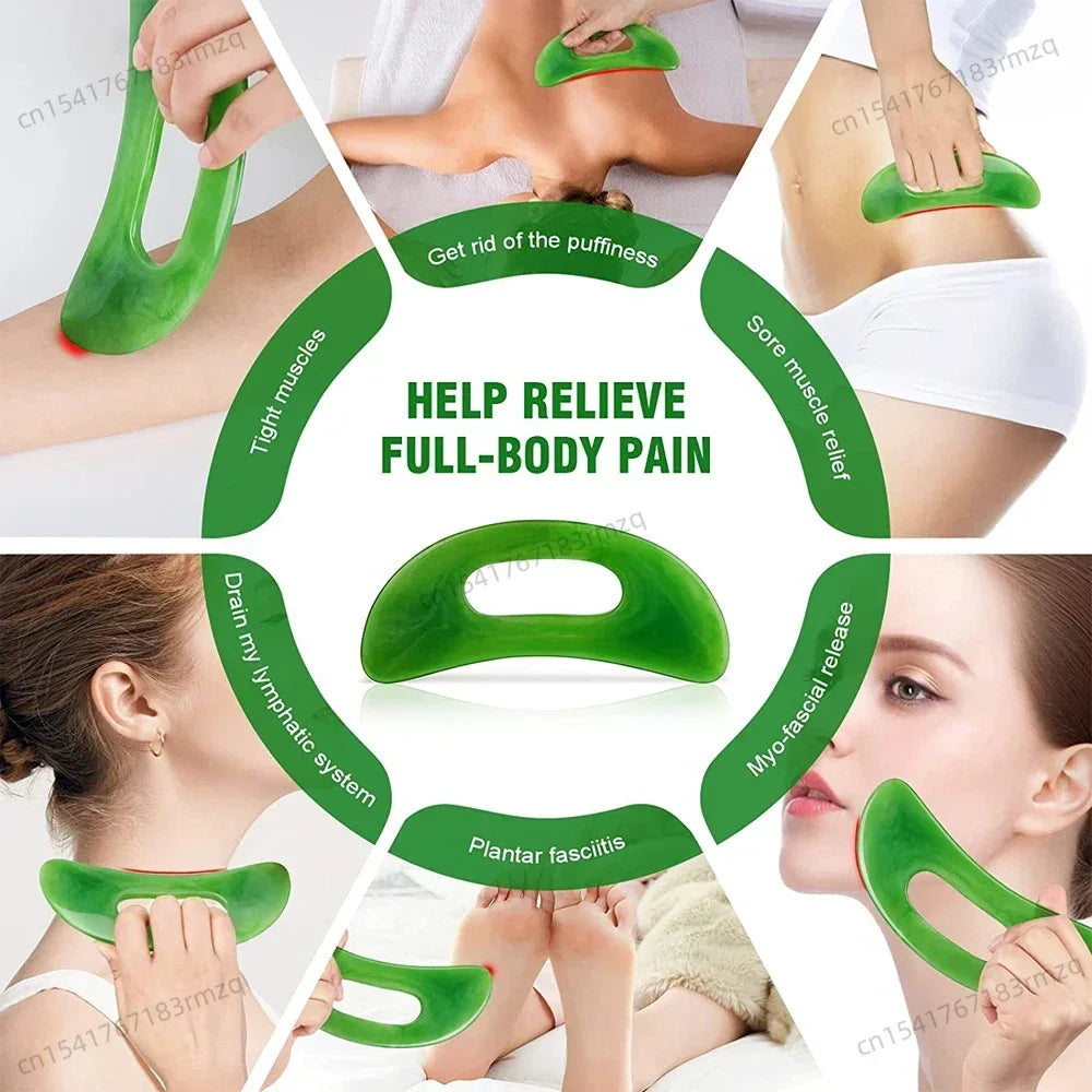 Gua Sha Massage Tool with Handle (Resin) Larger Guasha Scraping Tool for Back Neck Face Leg Massage, Lymphatic Drainage