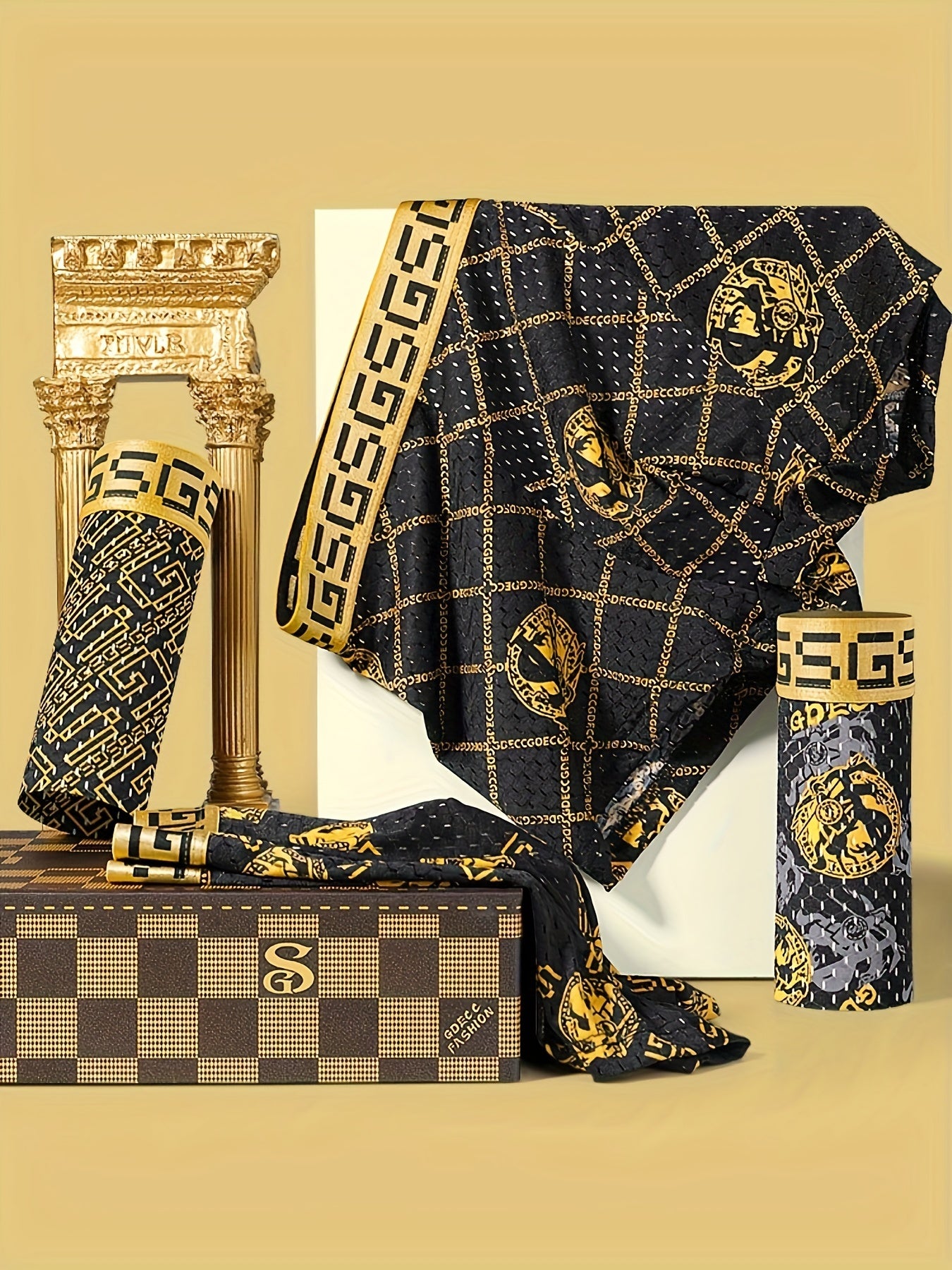 4pcs GDECC Luxury Men's Boxer Briefs - Ice Sliky Fiber Fabric, High Elasticity Breathable Underwear with Full-Body Leopard Print & Golden 'S' Logo, Black & Golden Checkered Design for Daily & Casual Wear, Comfortable Undergar