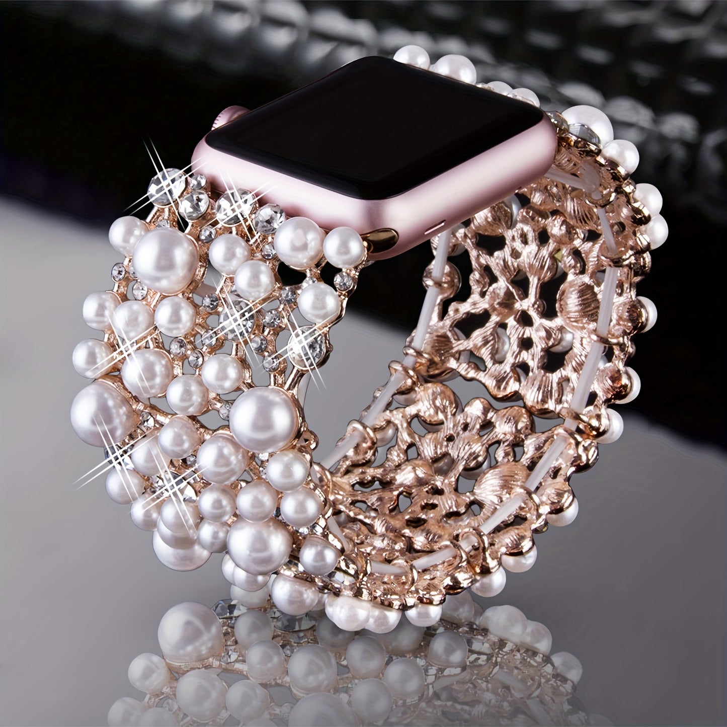 38mm 40mm 41mm 42mm 44mm 45mm 49mm Bling Bands Diamond Rhinestone Stainless Steel Metal Pearl Wristband - Elegant Dressy Jewelry Strap for Apple Watch, Compatible with Series SE 9 8 7 6 5 4 3 2 Ultra, Perfect for Outdoor Life