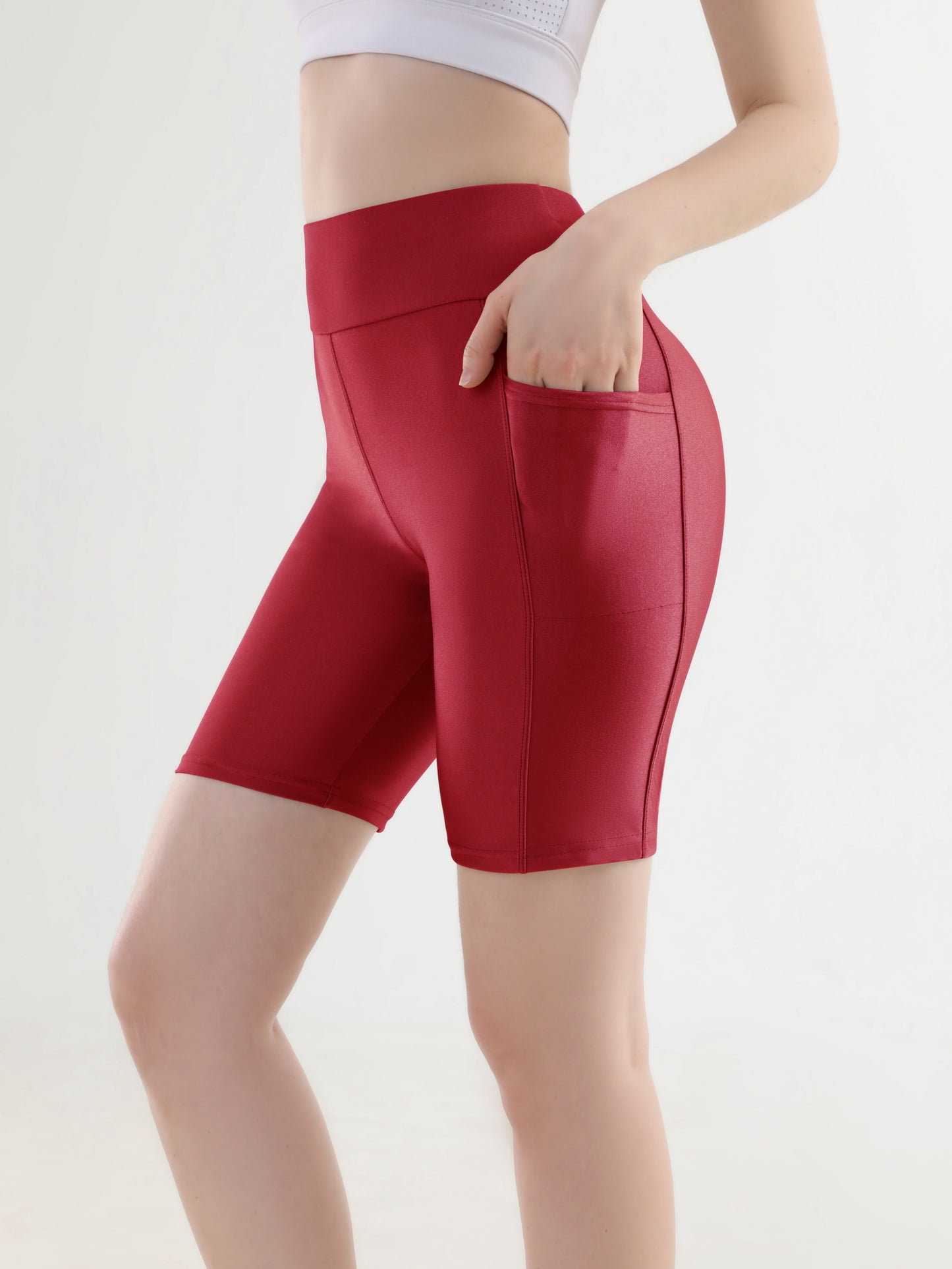 Stretchy High-Waisted Crop Leggings with Side Pockets - Ultra-Comfortable, Moisture-Wicking, Four-Way Stretch for Running, Fitness, and Casual Wear - Women's Sporty Clothing for Active Lifestyle