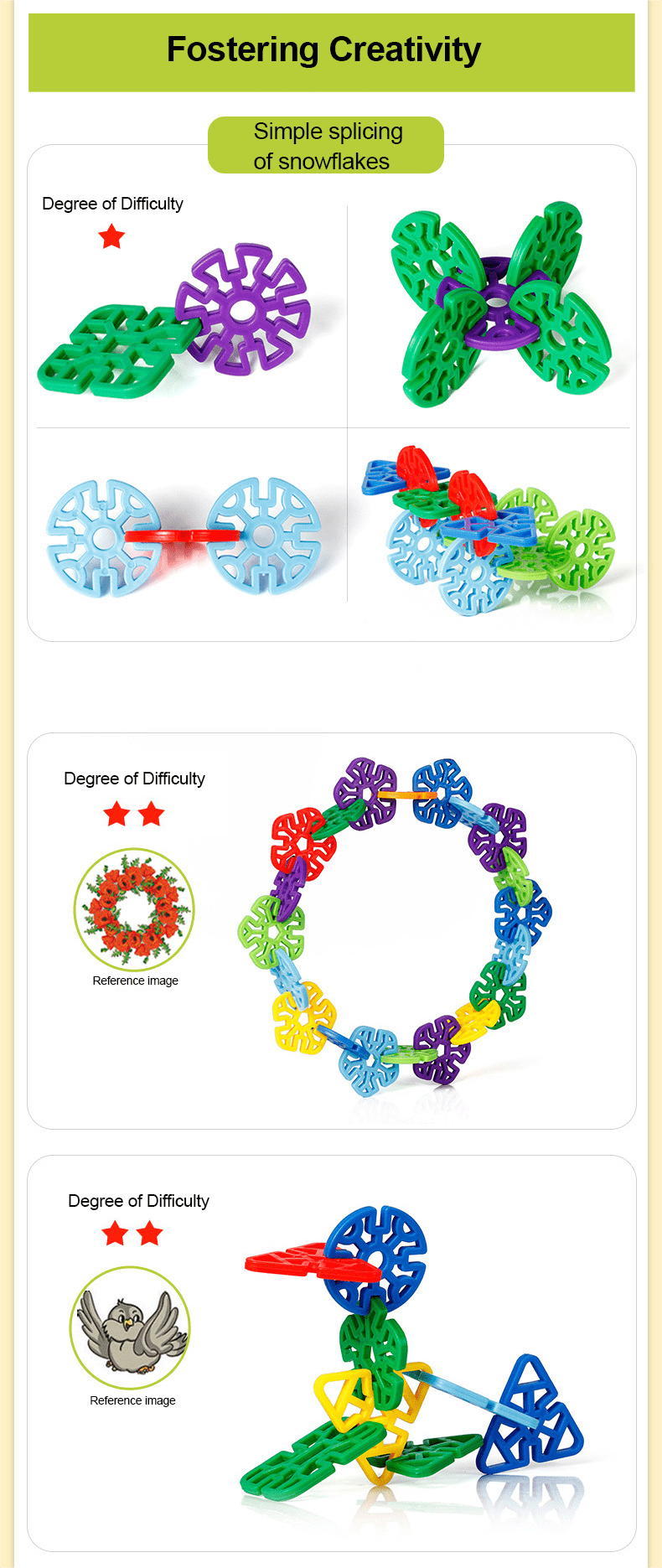 Children Building Toys, 98pcs Snowflakes Educational Building Blocks Kit for Kids, Round Hole Puzzle, Fun Assembly Puzzle, Best Gift for Boys Girls Creative Games & Fun Activit-Random color