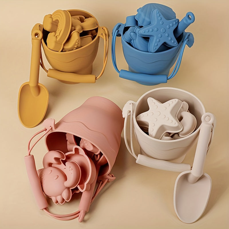 8pcs/set Beach Toy Baby Sand Bucket Set BPA Free Food Grade Silicone Safe Beach Travel Toys For Boys And Girls Summer Outdoor Toys Fun Kids Beach Sand Toy Set With Bucket 4 Colors