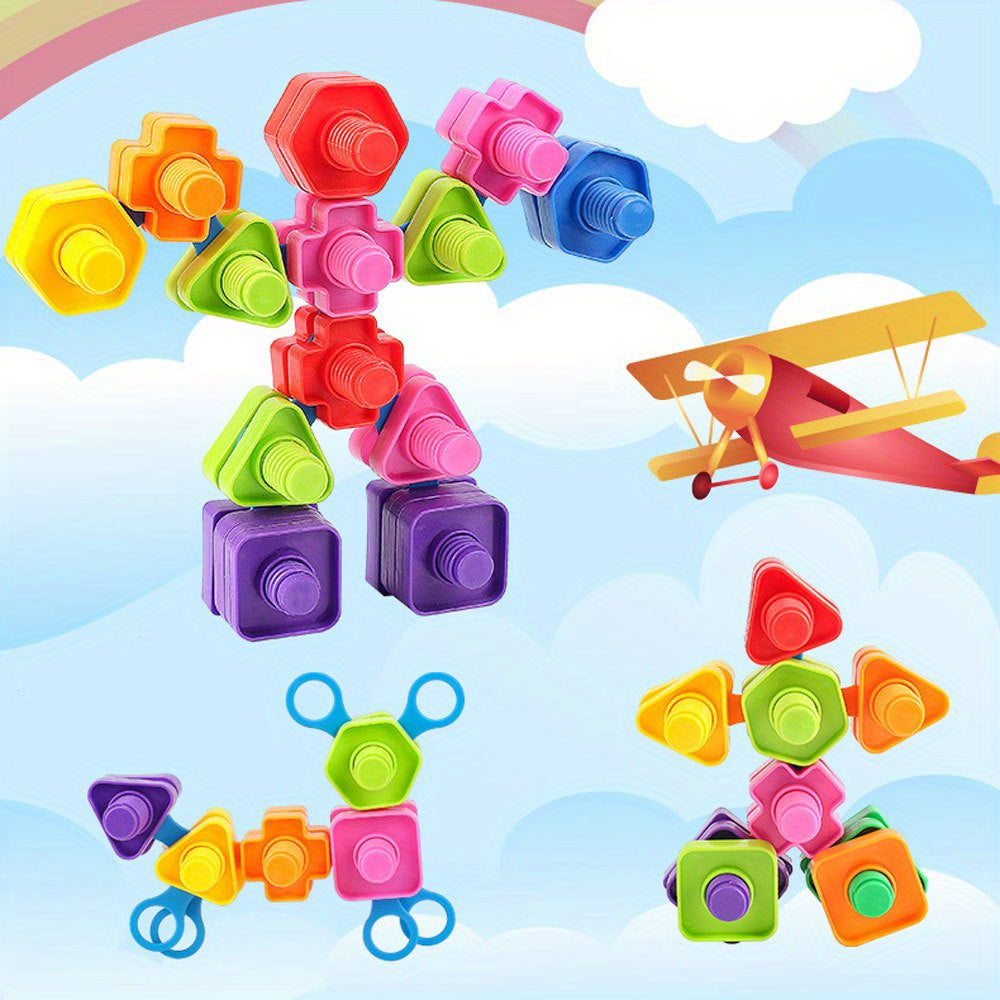 20pcs/10sets Screw Building Blocks, Plastic Insert Building Blocks, Nut Shape Youngsters's Toys, Educational Toys