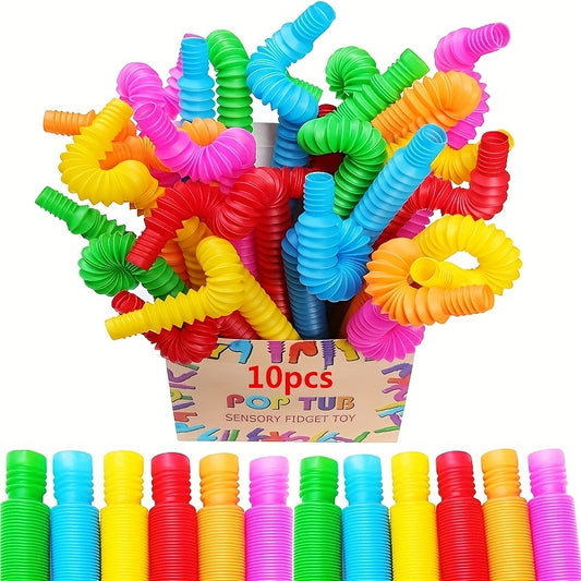 [Sensory Pop Tubes | Educational Toy] 10pcs Sensory Pop Tubes Toy Set | Plastic Fidget Toys for Fine Motor Skills Development, Educational Learning Toy | Ideal for ADHD, Autism, with Assorted Colors for Kids Ages 3-6, Boys &