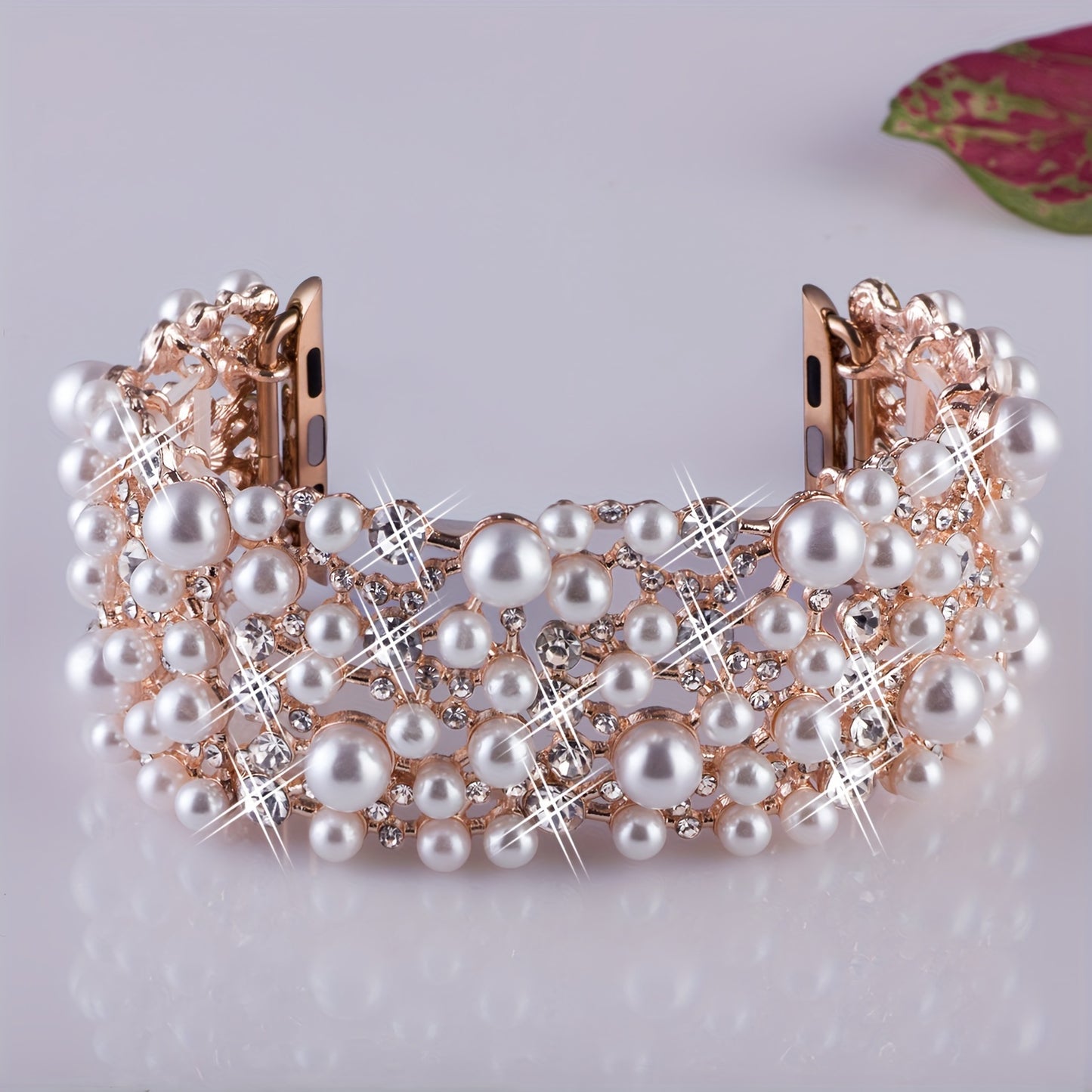 38mm 40mm 41mm 42mm 44mm 45mm 49mm Bling Bands Diamond Rhinestone Stainless Steel Metal Pearl Wristband - Elegant Dressy Jewelry Strap for Apple Watch, Compatible with Series SE 9 8 7 6 5 4 3 2 Ultra, Perfect for Outdoor Life