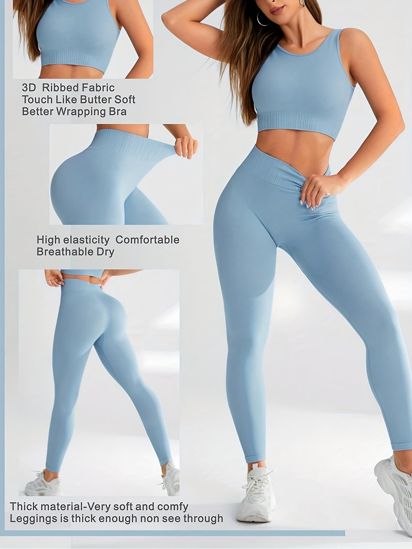 2-Piece Womens Workout Set - Ultra-Comfortable Seamless Crop Tank Top & High-Rise Yoga Leggings with Four-Way Stretch, Superior Breathability, and Advanced Moisture-Wicking Technology - Perfect for Yoga, Fitness, and Active L