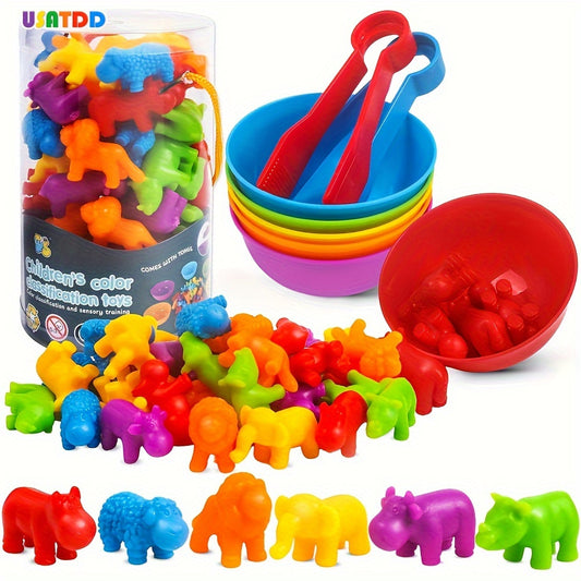 Counting Animals Toys Matching Game with Sorting Bowls Learning Activities Sensory Fine Motor Toys Set for Math Color Sorting Gifts for Age 3+ Years Old Youngsters Ramadan Mubarak