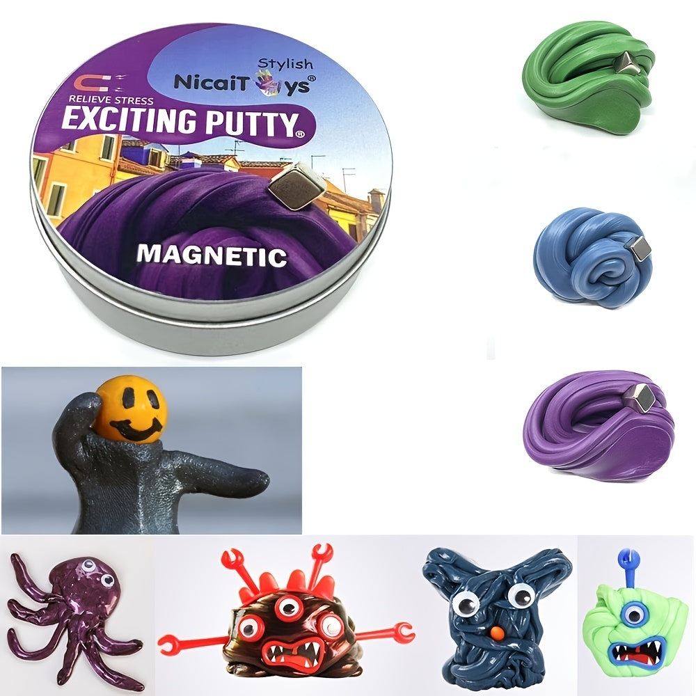 Magnetic Plasticine, Magnetic Bouncing Silicon Mud, Swallowing Magnet Mud, Children's Adult Creative Decompression Educational Toys, Halloween, Christmas and Thanksgiving Day gift