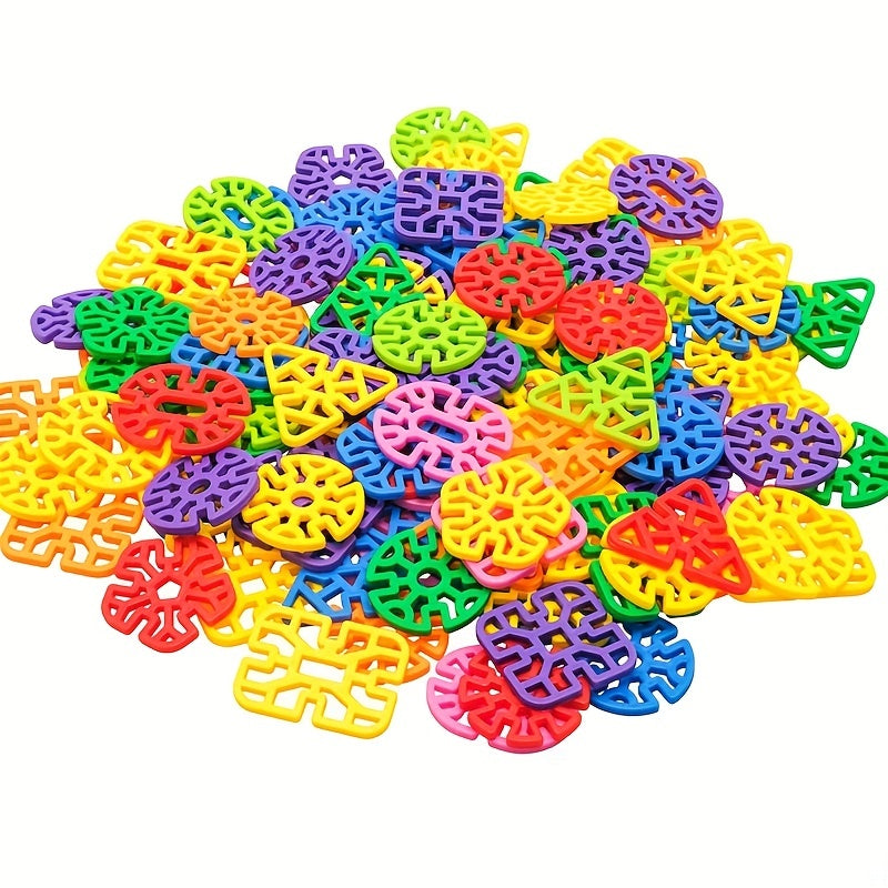 Children Building Toys, 98pcs Snowflakes Educational Building Blocks Kit for Kids, Round Hole Puzzle, Fun Assembly Puzzle, Best Gift for Boys Girls Creative Games & Fun Activit-Random color